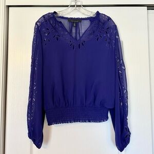 WHBM Chiffon Eyelet Blouse Indigo Blue Size XS